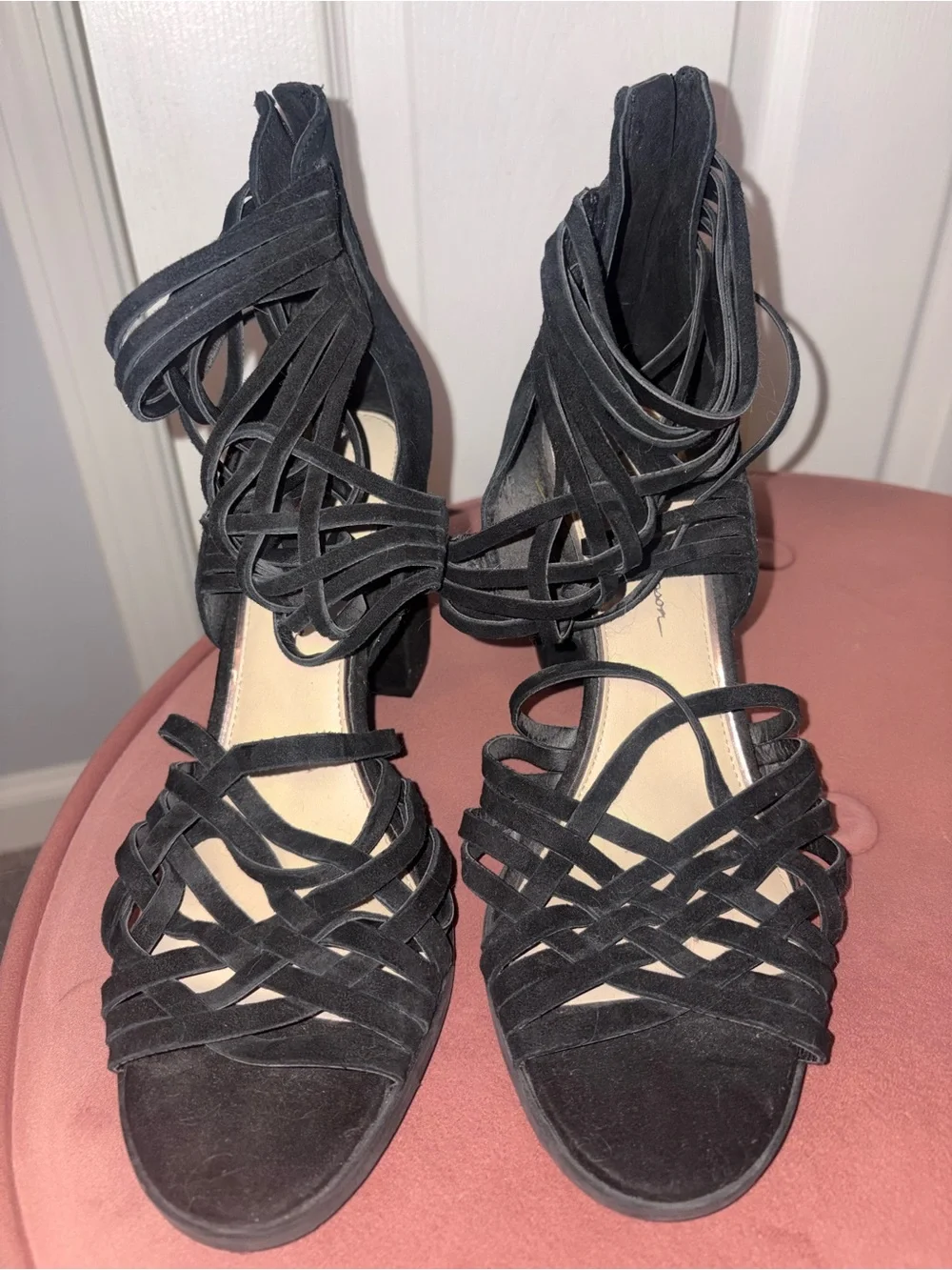Jessica Simpson Black Strappy Lace-Up Block Heels